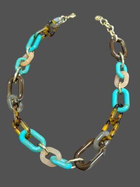Lucite Multi Colored Gold Tone Chunky Paperclip Style Chain Link Necklace 20.5"